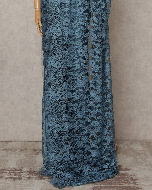 Teal Blue Premium 2-Tone French Chantilly Lace Saree Fabric 5.5 Mtrs with 110 Cms Width – Imported from France-D25656