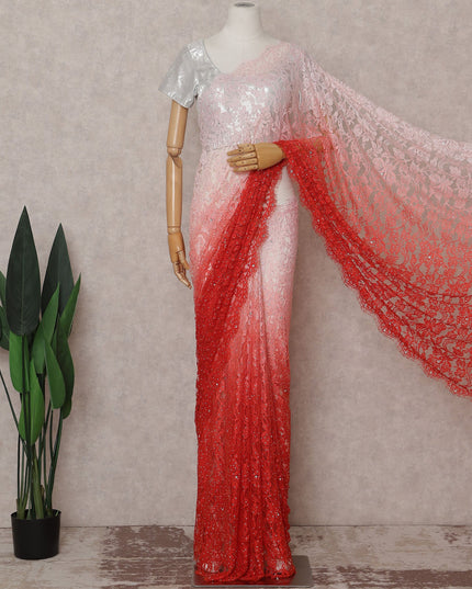 Rose Coral Ombre Chantilly Lace Saree