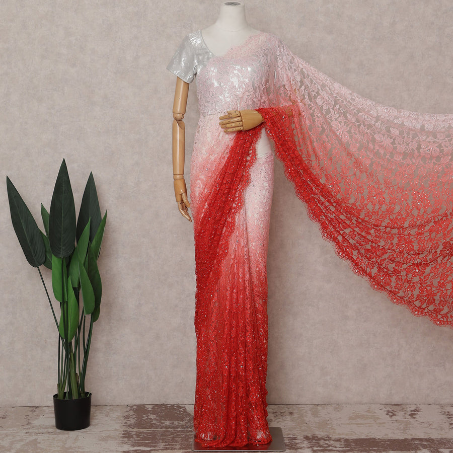 Rose Coral Ombre Chantilly Lace Saree