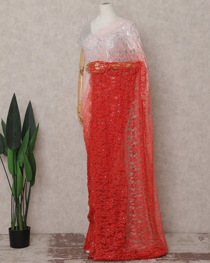Rose Coral Ombre Chantilly Lace Saree