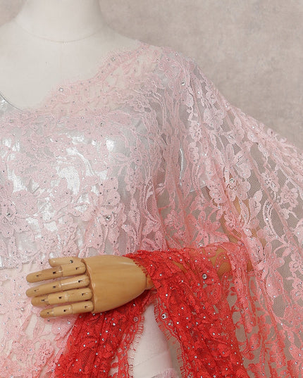Rose Coral Ombre Chantilly Lace Saree