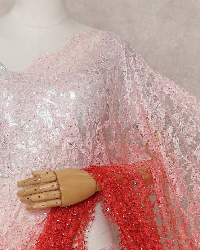 Rose Coral Ombre Chantilly Lace Saree