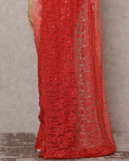Rose Coral Ombre Chantilly Lace Saree