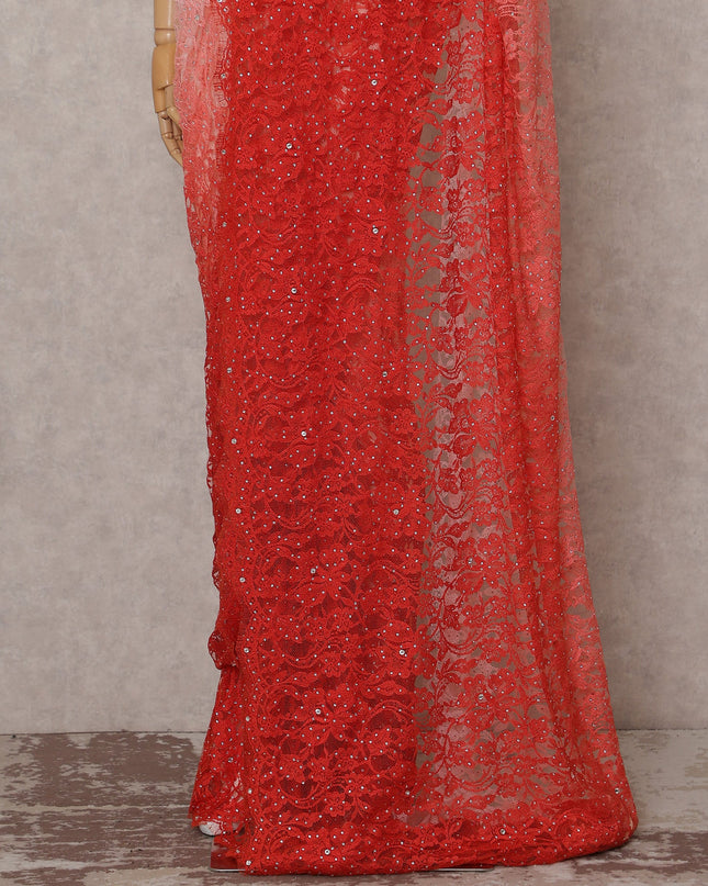 Rose Coral Ombre Chantilly Lace Saree