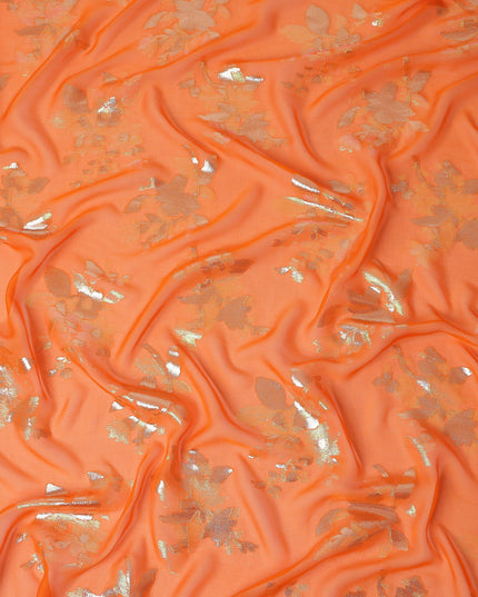 Orange Floral Silk Chiffon Garbasaar 2 Meter Piece
