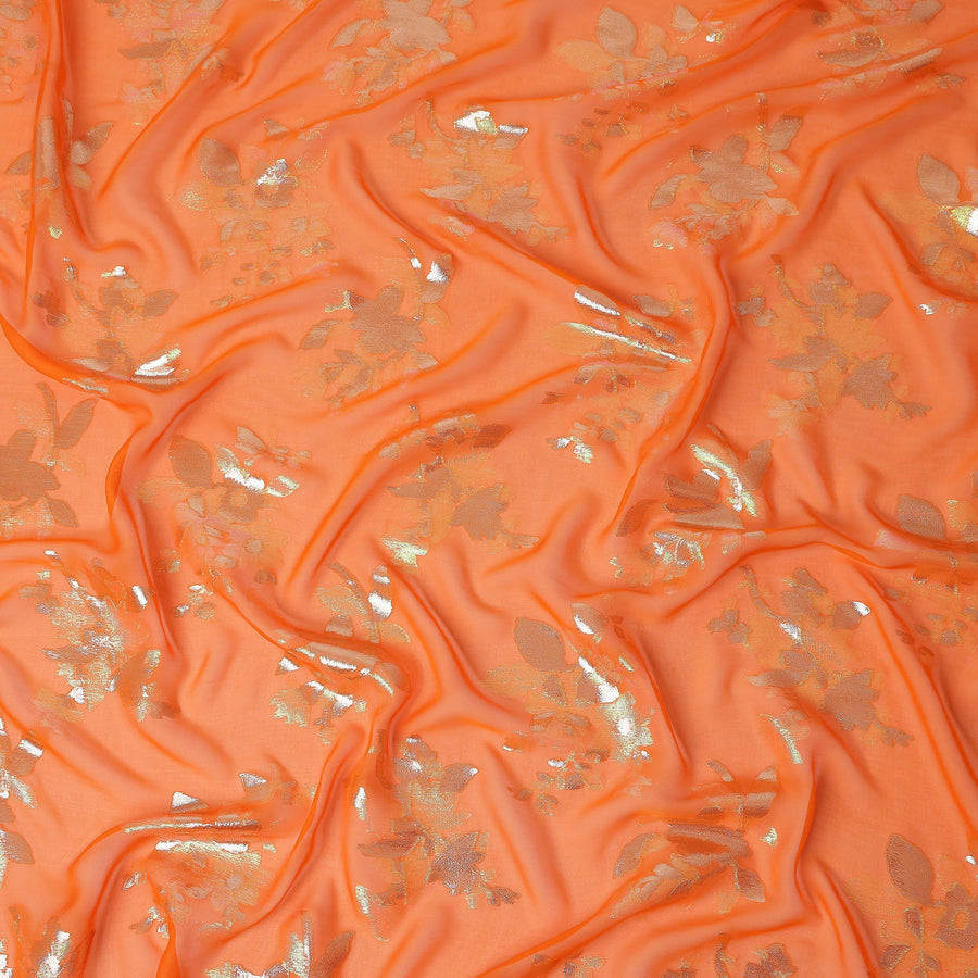 Orange Floral Silk Chiffon Garbasaar 2 Meter Piece