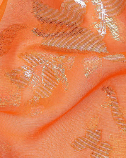 Orange Floral Silk Chiffon Garbasaar 2 Meter Piece