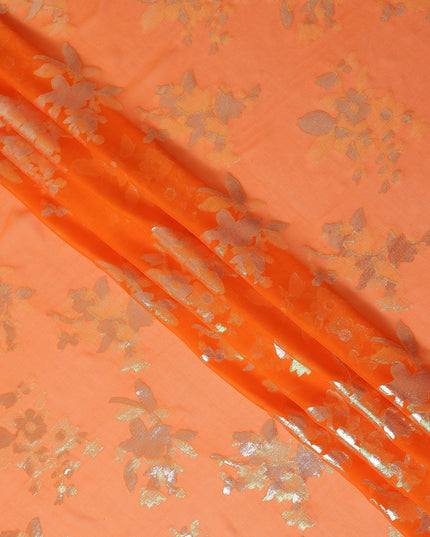 Orange Floral Silk Chiffon Garbasaar 2 Meter Piece