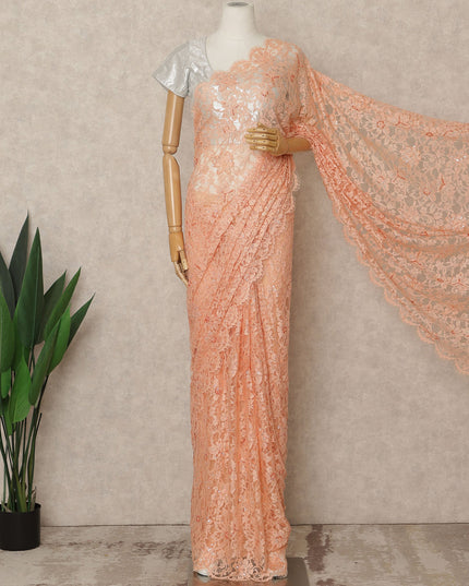 Soft Peach Blush Premium French Chantilly Saree Lace with Stone Work 5.5 Mtrs Length, Width 110 Cms and Made in France-D27174