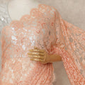 Soft Peach Blush Premium French Chantilly Saree Lace with Stone Work 5.5 Mtrs Length, Width 110 Cms and Made in France-D27174