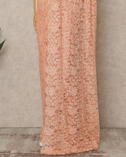 Soft Peach Blush Premium French Chantilly Saree Lace with Stone Work 5.5 Mtrs Length, Width 110 Cms and Made in France-D27174