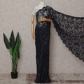 Navy Blue French Chantilly Lace Saree Piece