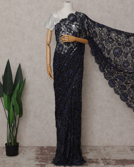 Navy Blue French Chantilly Lace Saree Piece