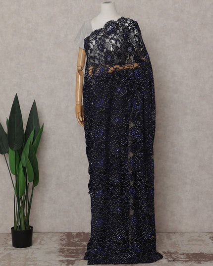 Navy Blue French Chantilly Lace Saree Piece
