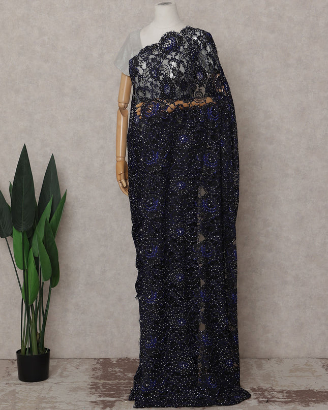 Navy Blue French Chantilly Lace Saree Piece