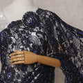 Navy Blue French Chantilly Lace Saree Piece