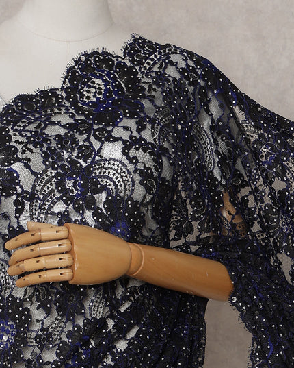 Navy Blue French Chantilly Lace Saree Piece