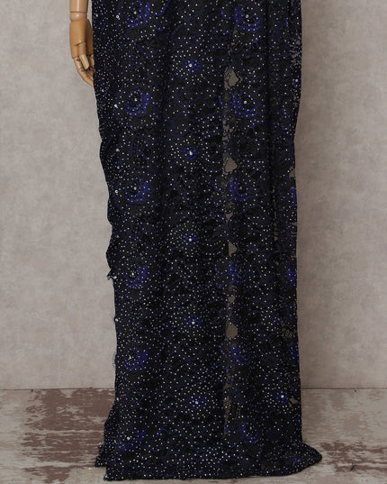 Navy Blue French Chantilly Lace Saree Piece