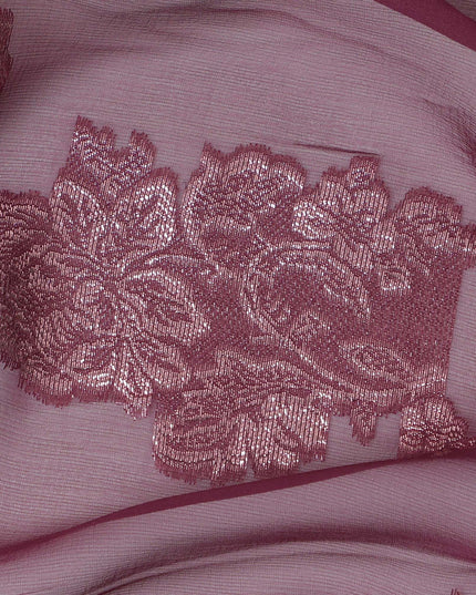 Mauve Floral Metallic Lurex Design Premium French Silk Chiffon Fabric, 110 Cms Width, Made in France-D25737
