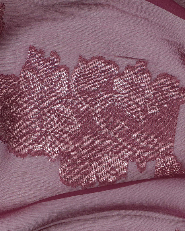 Mauve Floral Metallic Lurex Design Premium French Silk Chiffon Fabric, 110 Cms Width, Made in France-D25737