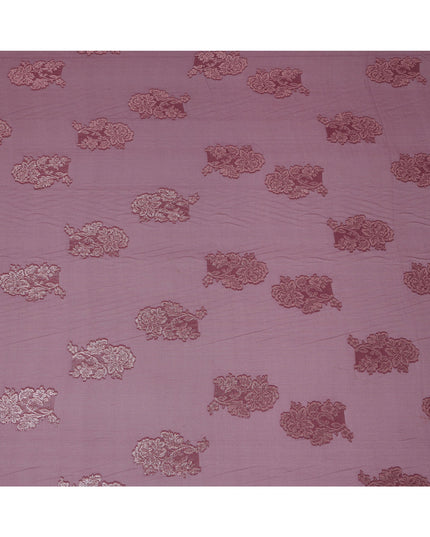 Mauve Floral Metallic Lurex Design Premium French Silk Chiffon Fabric, 110 Cms Width, Made in France-D25737