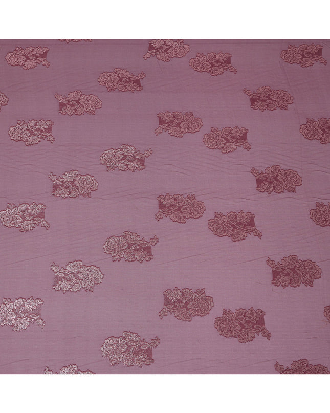 Mauve Floral Metallic Lurex Design Premium French Silk Chiffon Fabric, 110 Cms Width, Made in France-D25737