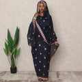 Navy Blue Traditional Sudanese Thobe with Pink Thread Embroidery, 4.5 Mtrs Piece, Pure Cotton Voile Fabric, Width 140 Cms, Made in India-D24456