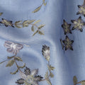 Blue Floral Embroidered Tussar Silk Fabric 110cm India