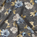 Grey Blue Floral Pattern Pure Silk Crepe Fabric, Width 110 Cms, Made in India-D26078 Regal Fabrics