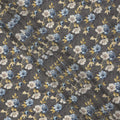 Grey Blue Floral Pattern Pure Silk Crepe Fabric, Width 110 Cms, Made in India-D26078 Regal Fabrics