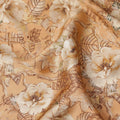 Beige Floral Leaf Print Pure Silk Crepe Fabric, Width 110 Cms, Made in India-D26085