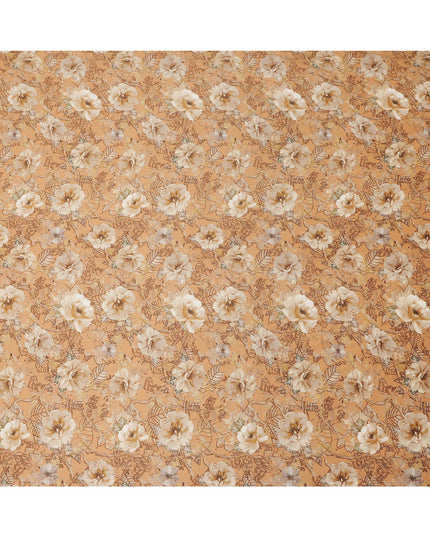 Beige Floral Leaf Print Pure Silk Crepe Fabric, Width 110 Cms, Made in India-D26085