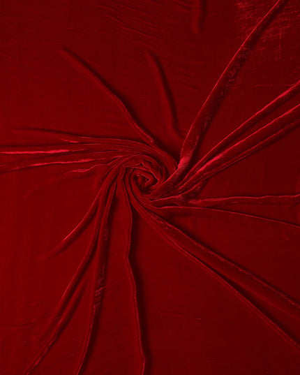 Crimson Red Premium Silk Blended Velvet Fabric with Lustrous Sheen and Luxurious Soft Texture, 140 Cms Width, Made in China-D25908