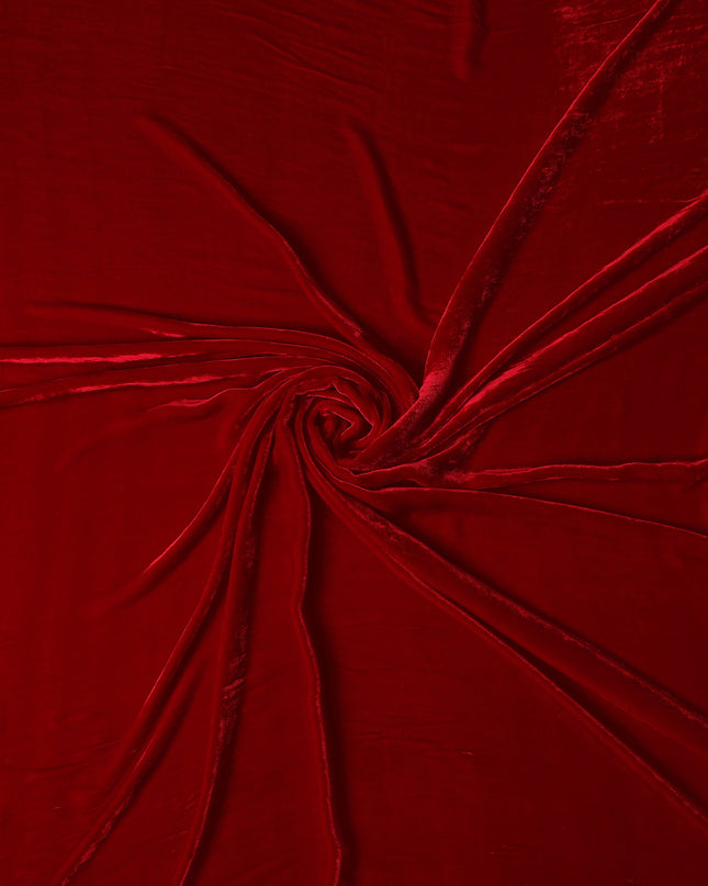 Crimson Red Premium Silk Blended Velvet Fabric with Lustrous Sheen and Luxurious Soft Texture, 140 Cms Width, Made in China-D25908