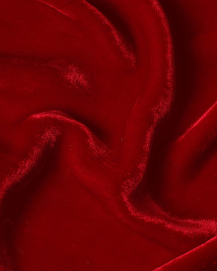 Crimson Red Premium Silk Blended Velvet Fabric with Lustrous Sheen and Luxurious Soft Texture, 140 Cms Width, Made in China-D25908
