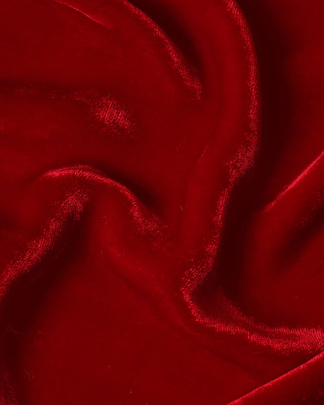 Crimson Red Premium Silk Blended Velvet Fabric with Lustrous Sheen and Luxurious Soft Texture, 140 Cms Width, Made in China-D25908