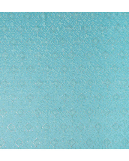 Turquoise Geometric Tussar Silk Fabric 110cm India