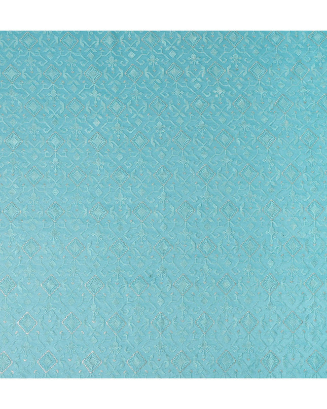 Turquoise Geometric Tussar Silk Fabric 110cm India