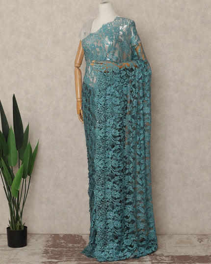 Slate Blue French Chantilly Saree Lace With Stone Work Elegant Floral Net Design 5.5 Mtrs Length 110 Cms Width Premium Soft Sheer Fabric France Origin-D28889 Regal Fabrics