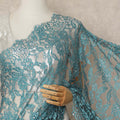Slate Blue French Chantilly Saree Lace With Stone Work Elegant Floral Net Design 5.5 Mtrs Length 110 Cms Width Premium Soft Sheer Fabric France Origin-D28889 Regal Fabrics