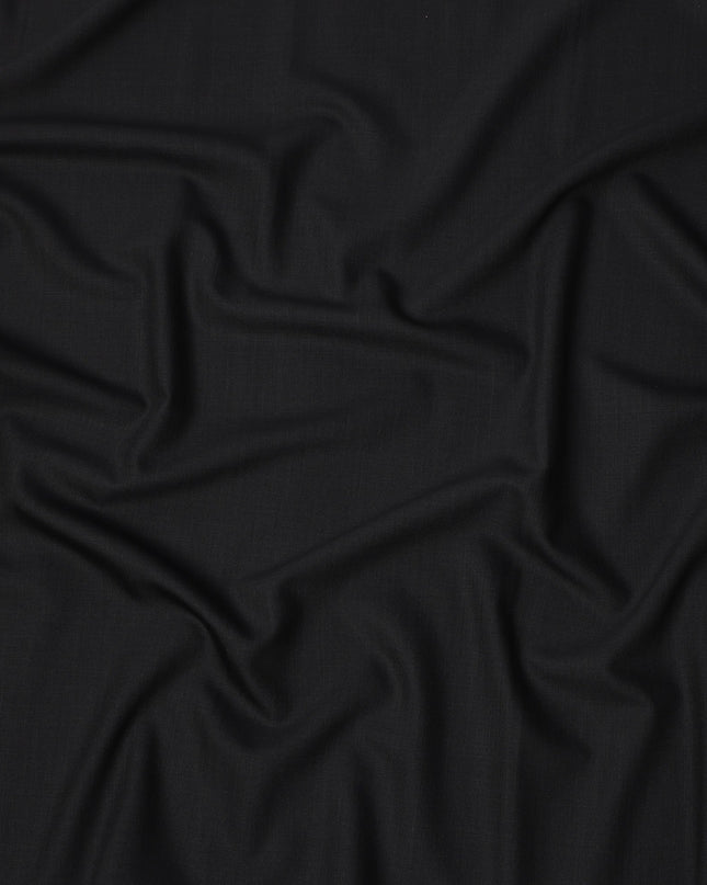 Jet Black Solid Premium Super 130's All Wool Suiting Fabric 150 Cms Width 3.5 Mtrs Italy-D24959