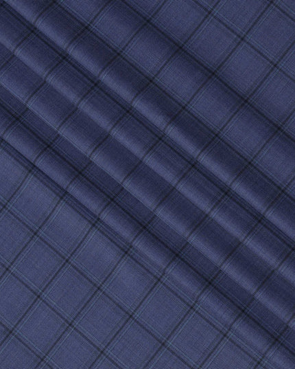 Blue Check Premium Super 130's Italian All Wool Suiting Fabric, Width 150 Cms, 3.50 Mtrs, Italy-D25452