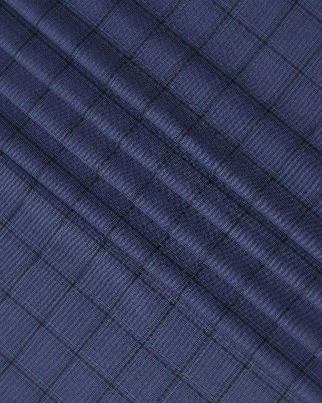 Blue Check Premium Super 130's Italian All Wool Suiting Fabric, Width 150 Cms, 3.50 Mtrs, Italy-D25452
