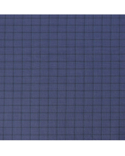 Blue Check Premium Super 130's Italian All Wool Suiting Fabric, Width 150 Cms, 3.50 Mtrs, Italy-D25452