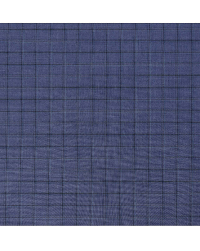 Blue Check Premium Super 130's Italian All Wool Suiting Fabric, Width 150 Cms, 3.50 Mtrs, Italy-D25452