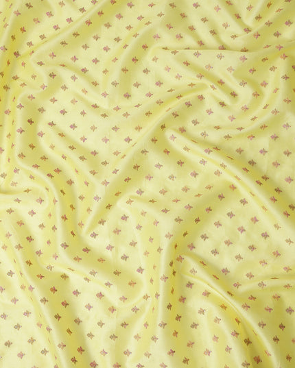 Yellow Floral Tussar Silk Fabric 110cm India