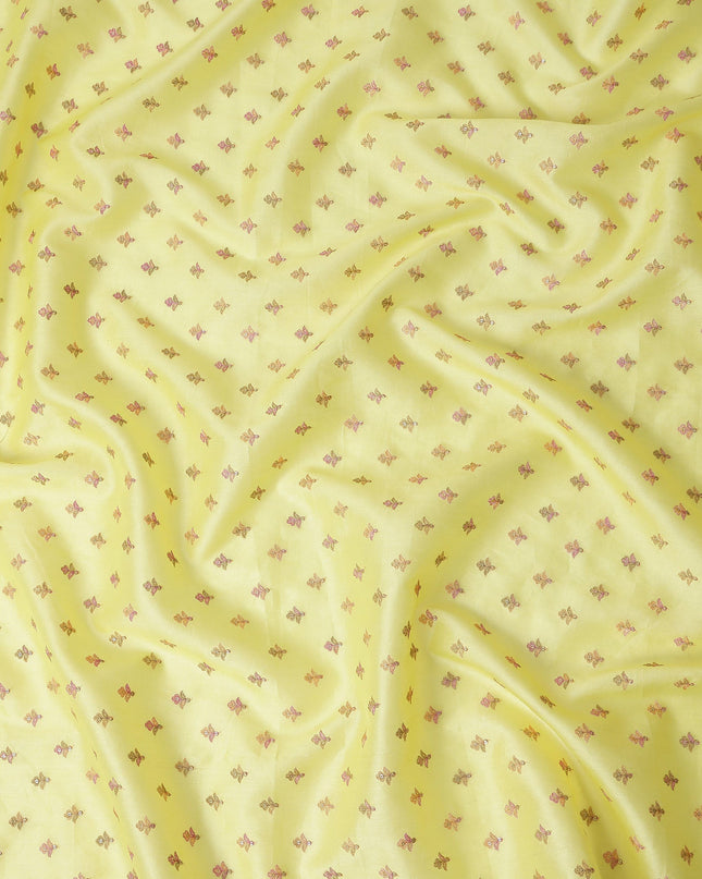 Yellow Floral Tussar Silk Fabric 110cm India