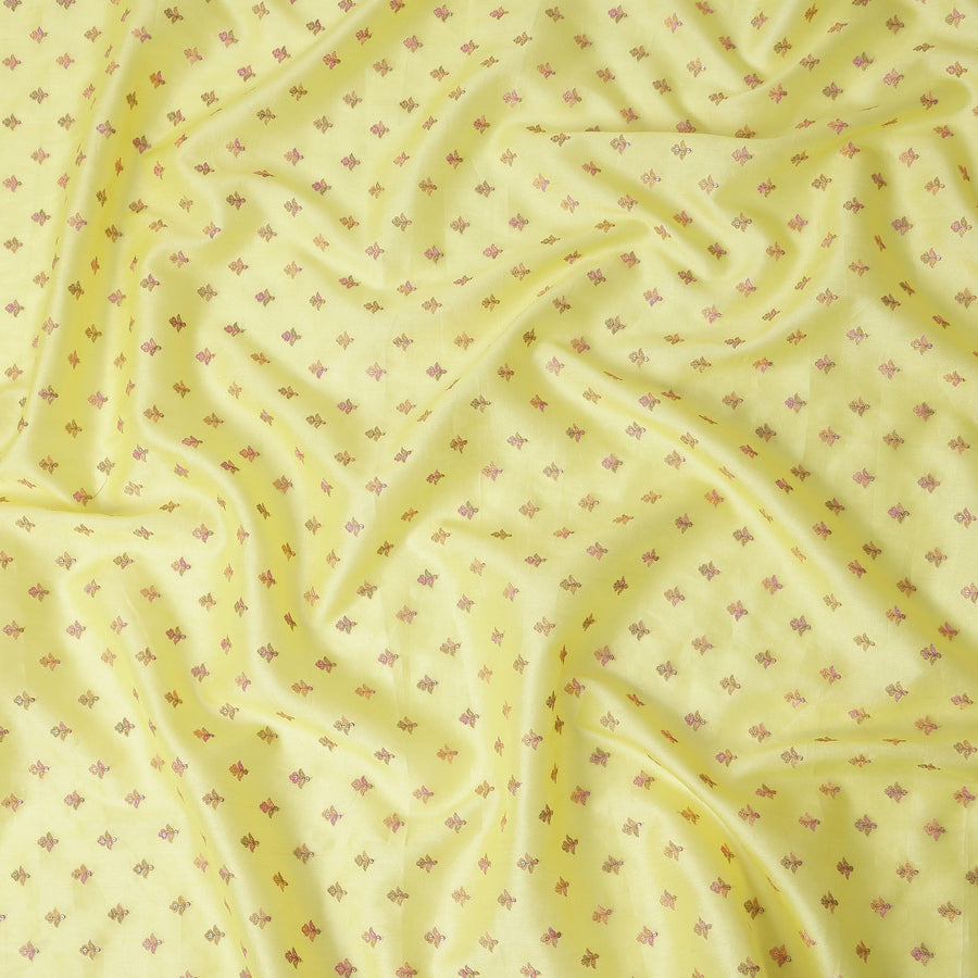 Yellow Floral Tussar Silk Fabric 110cm India