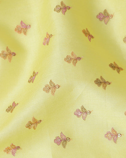 Yellow Floral Tussar Silk Fabric 110cm India