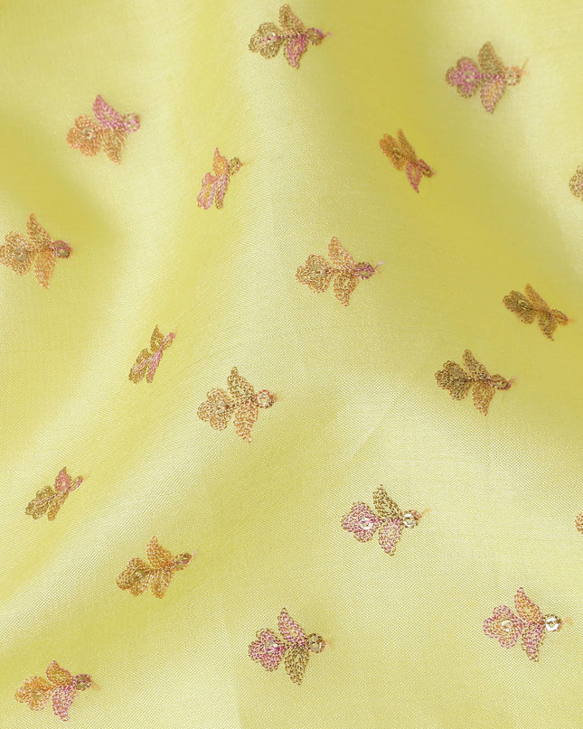 Yellow Floral Tussar Silk Fabric 110cm India